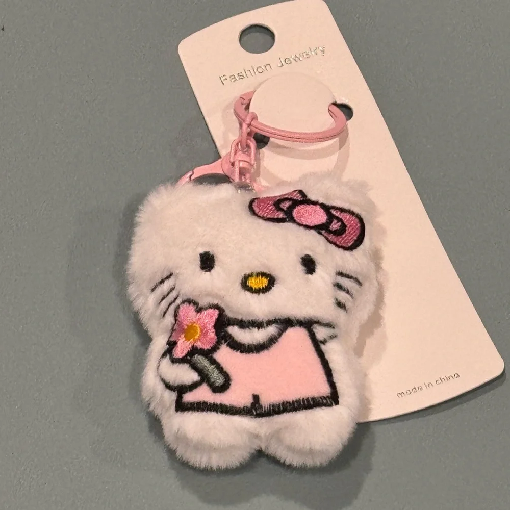 Bag Charm Fashion Jewelry Pink and White Hello Kitty Plush Keychain